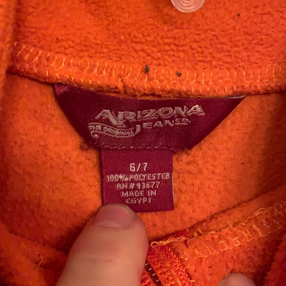 Arizona jeans pullover 1/2 zip fleece top shirt orange boy’s size 6 - 7 GUC